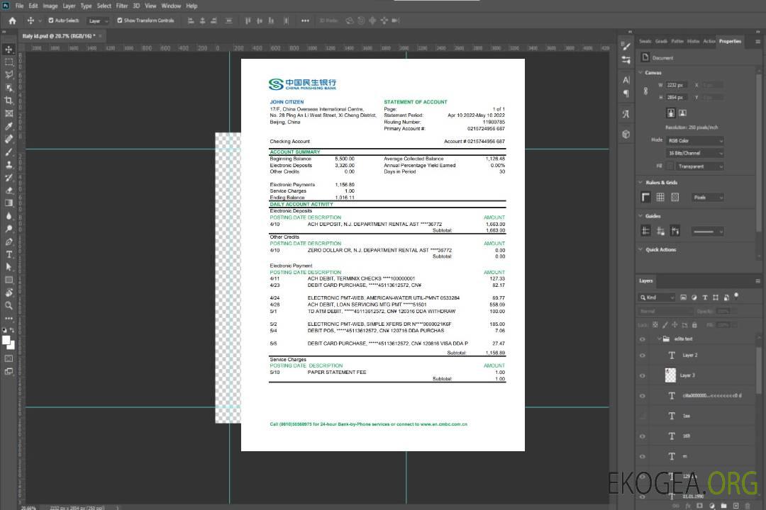 Relevé bancaire de Chine Minsheng xls template Relevé bancaire de Chine Minsheng xls template